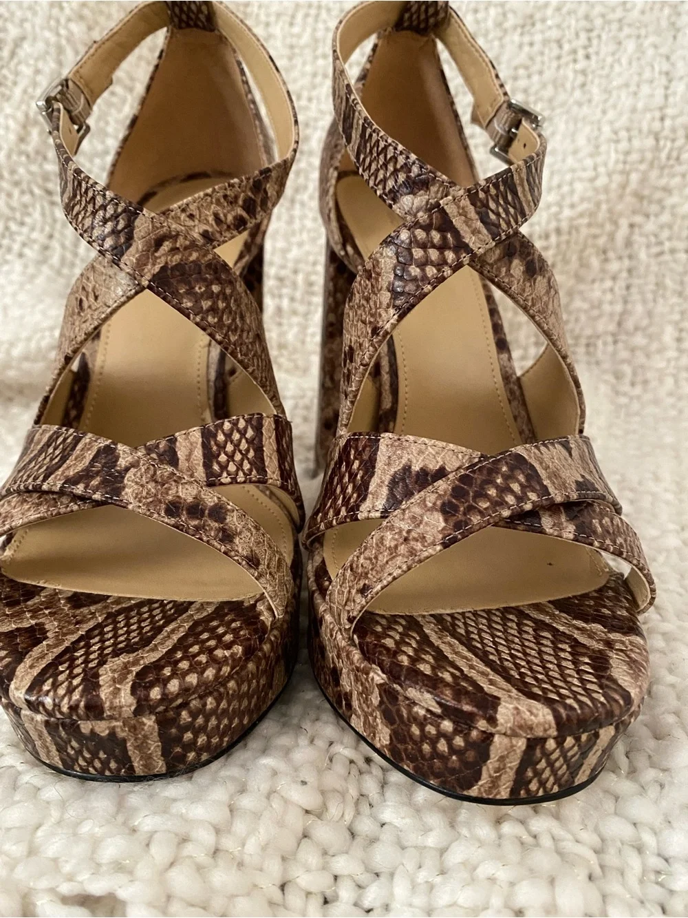 Michael Kors Brown Snake-Print Platform Heels